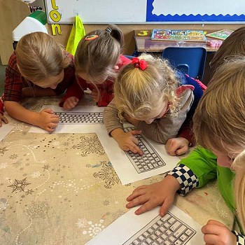 Plant yn edrych ar lun o fysellfwrdd i ennill profiad
